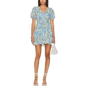 Heartloom 'Cammi' Blue Puff Seeve Surplice Neck Dress Size S